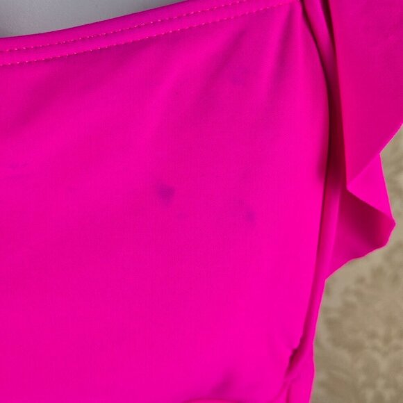 Eomenie Size Medium Hot Pink One Piece Swimsuit Ruffle Ruching Adj Straps NWT - Picture 4 of 14